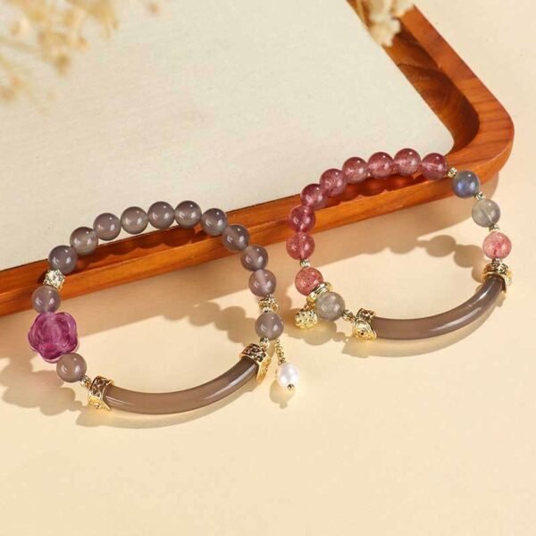 Rosy Soft Pink Strawberry Quartz and Labradorite Bracelet – view 4