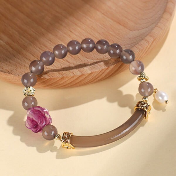 Rosy Soft Pink Strawberry Quartz and Labradorite Bracelet – view 6