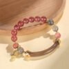 Rosy Soft Pink Strawberry Quartz and Labradorite Bracelet – view 3
