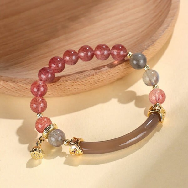 Rosy Soft Pink Strawberry Quartz and Labradorite Bracelet – view 3