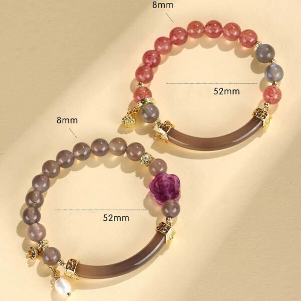 Rosy Soft Pink Strawberry Quartz and Labradorite Bracelet – view 5