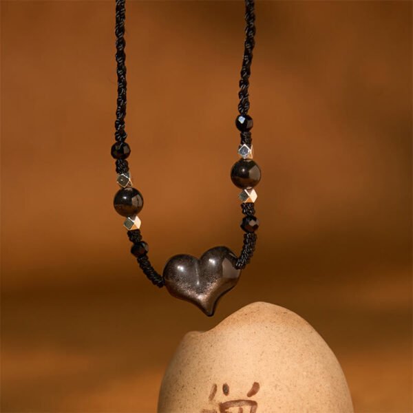 Quiet Stillness — Silver Sheen Obsidian Heart Pendant – view 6