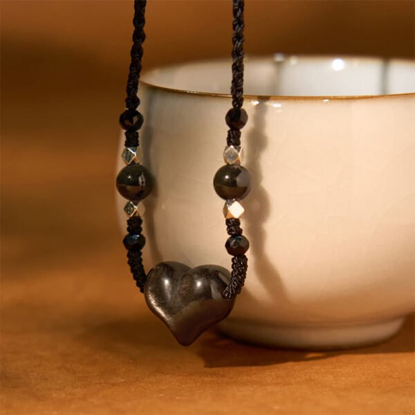 Quiet Stillness — Silver Sheen Obsidian Heart Pendant – view 4
