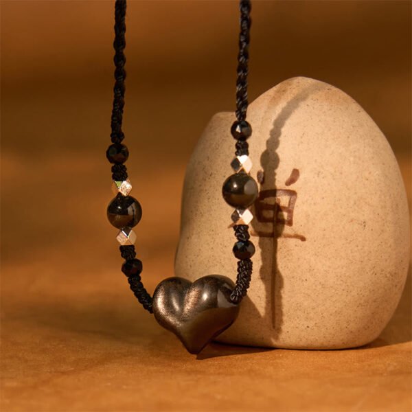 Quiet Stillness — Silver Sheen Obsidian Heart Pendant – view 2