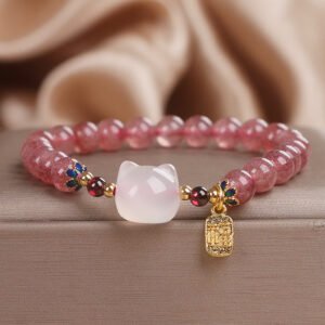 Strawberry Quartz Cat Charm