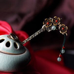 Twilight Calm with Red Agate and Green Aventurine Hairpin