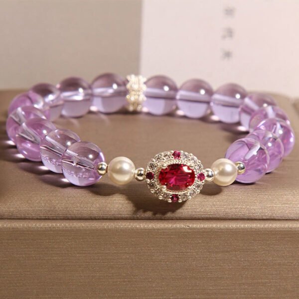 Smooth Purple Amethyst Zircon and Pearl Bracelet – view 3