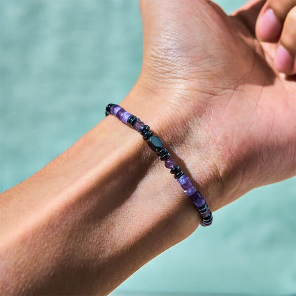 Smooth Purple Amethyst and Hematite Bracelet – view 3