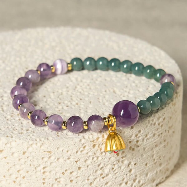 Smooth Purple Amethyst Lotus and Jade Bracelet – view 3