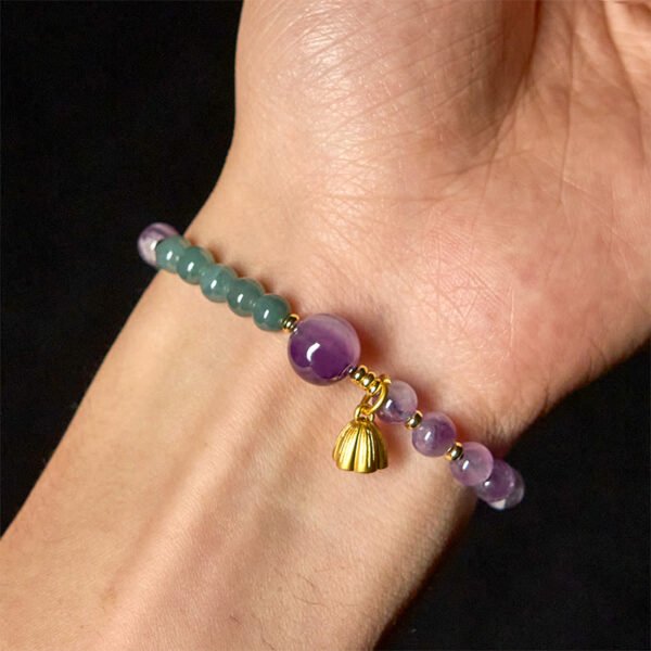 Smooth Purple Amethyst Lotus and Jade Bracelet – view 2