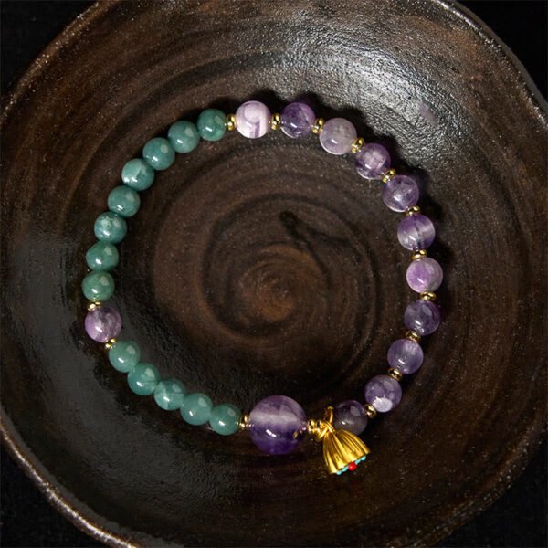 Smooth Purple Amethyst Lotus and Jade Bracelet – view 4