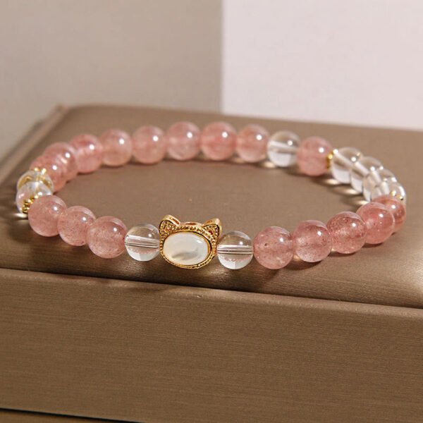 Rosy Soft Pink White Strawberry Quartz Bracelet – view 2