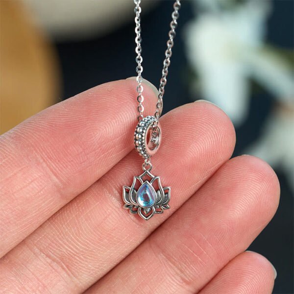 Soft Reflection — Moonstone Lotus and Silver Necklace – view 2