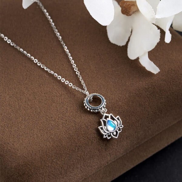 Soft Reflection — Moonstone Lotus and Silver Necklace – view 3