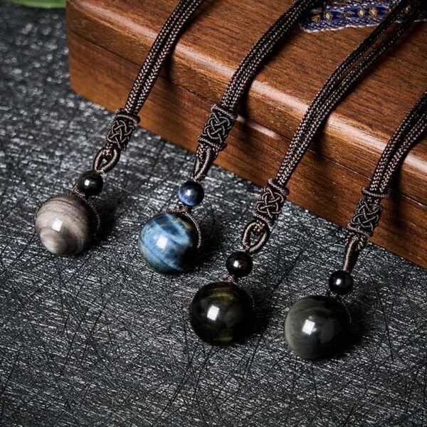 Tiger's Eye and Black Obsidian Bead Necklace
