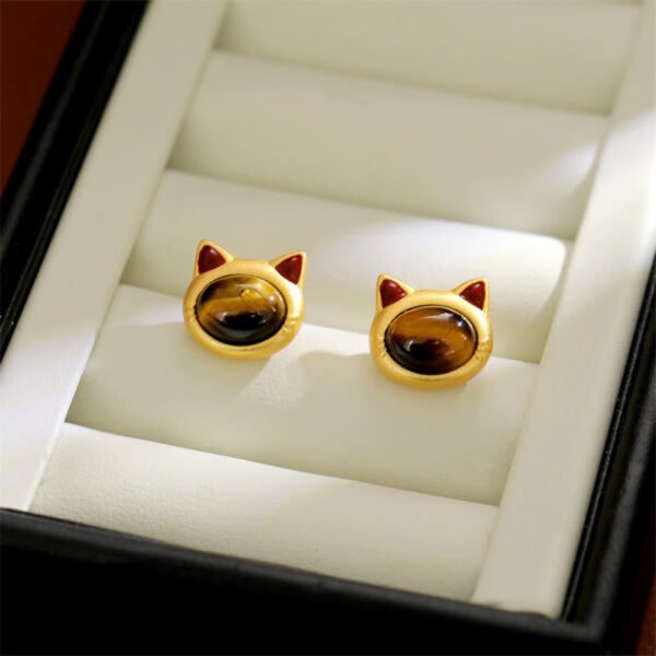 Tiger's Eye Cat Charm Earrings | Your Quiet Daily Anchor for Steady Focus – view 5
