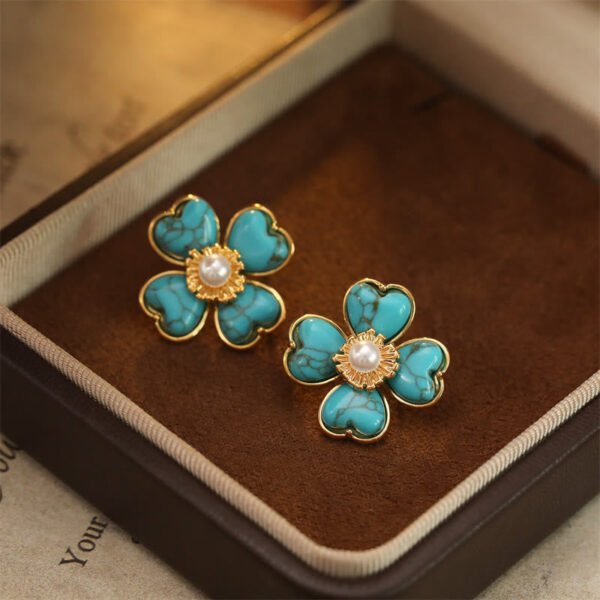 Peaceful Awareness — Turquoise Heart Earrings – view 5