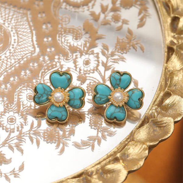 Peaceful Awareness — Turquoise Heart Earrings – view 3