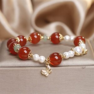 Twilight Calm with Red Agate Butterfly Bracelet