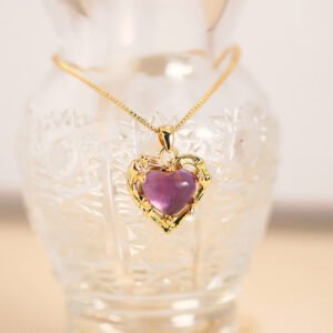 Lace Pattern Amethyst Heart Necklace