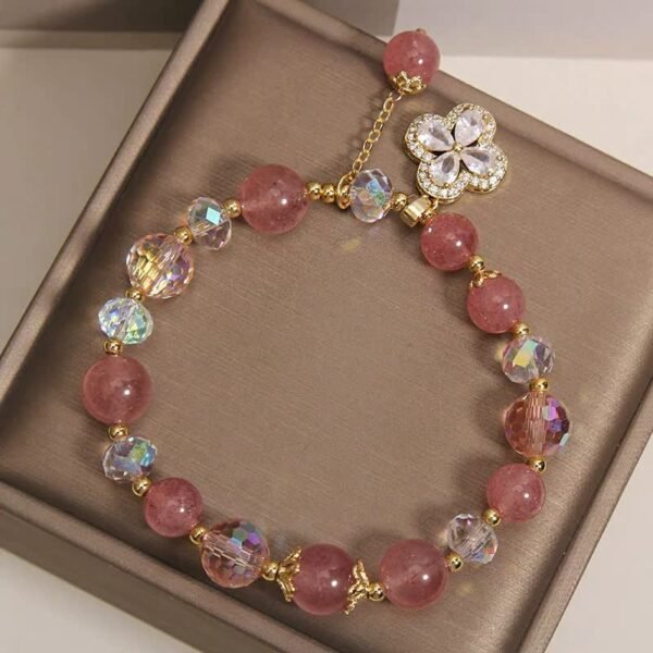 Rosy Soft Pink Strawberry Quartz Clover Bracelet – view 7