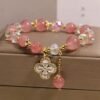 Rosy Soft Pink Strawberry Quartz Clover Bracelet – view 3