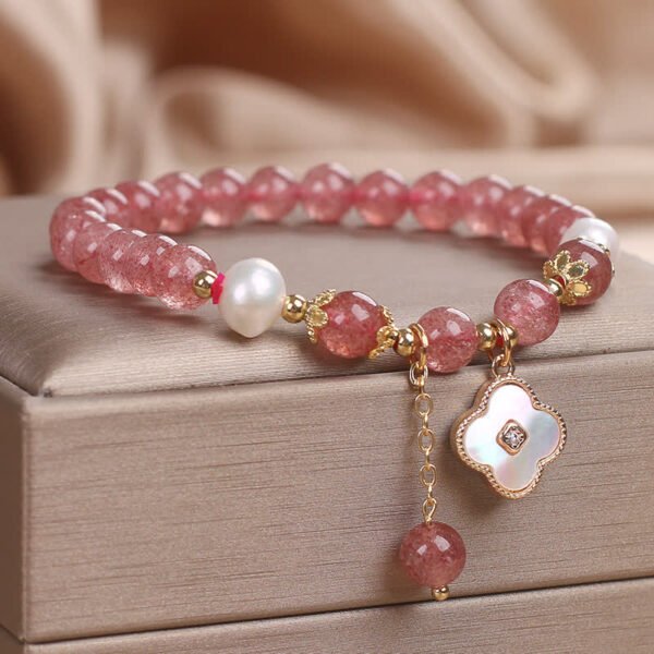 Strawberry Quartz and Pearl Bracelet – view 3