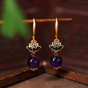 Smooth Purple Amethyst Lotus Earrings