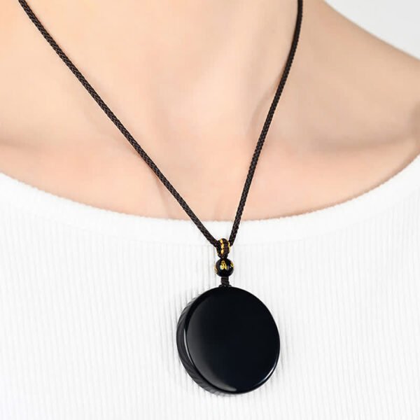 Black Obsidian Round Pendant Necklace – view 2