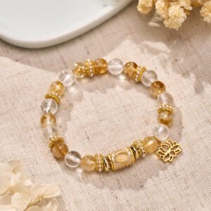 Gentle Clarity, Worn Daily. Clear Quartz Lotus and Citrine Bracelet