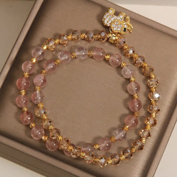 Rosy Soft Pink Double Wrap Strawberry Quartz Bracelet – view 4