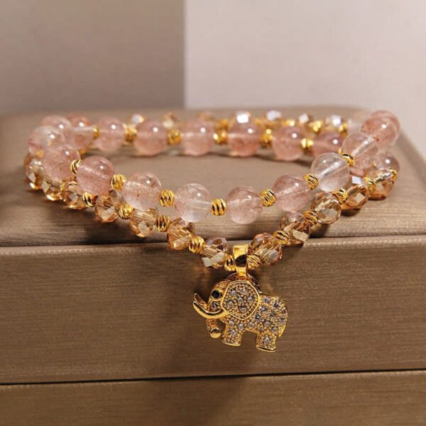 Rosy Soft Pink Double Wrap Strawberry Quartz Bracelet – view 2