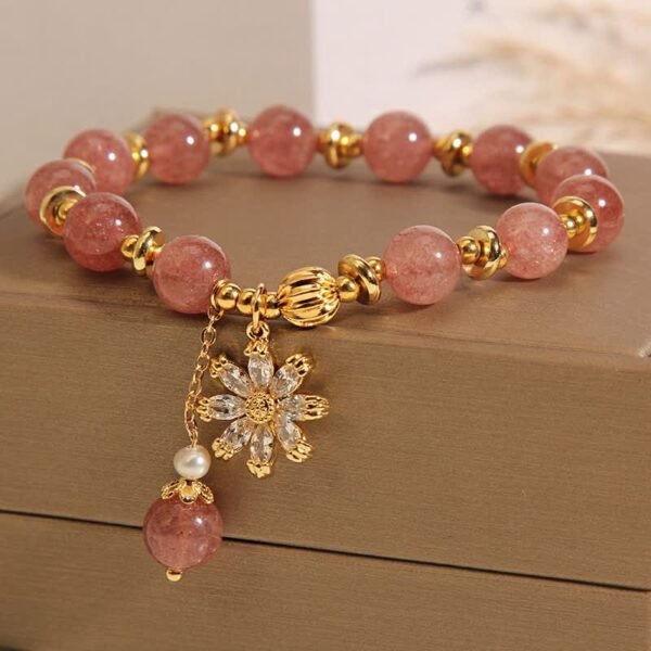 Strawberry Quartz Daisy Bracelet – view 2