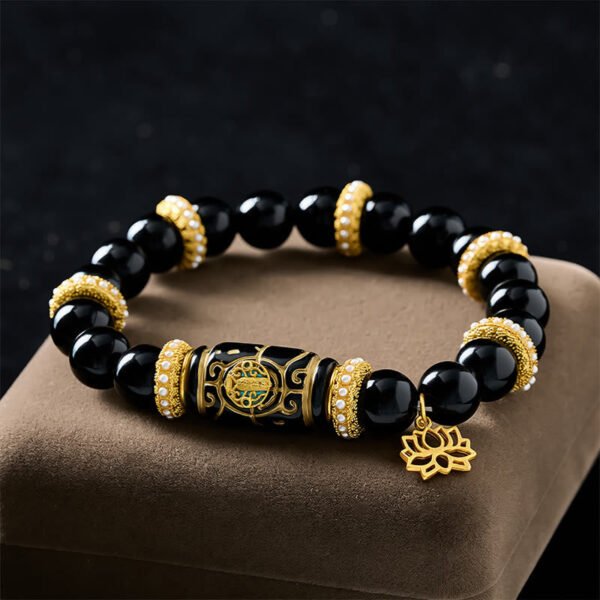 For When You Need Quiet Strength — Black Obsidian Lotus Bracelet – view 3