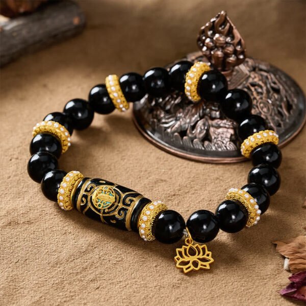 For When You Need Quiet Strength — Black Obsidian Lotus Bracelet – view 5