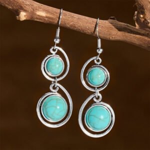 Blue-Green with Matrix Turquoise Earrings