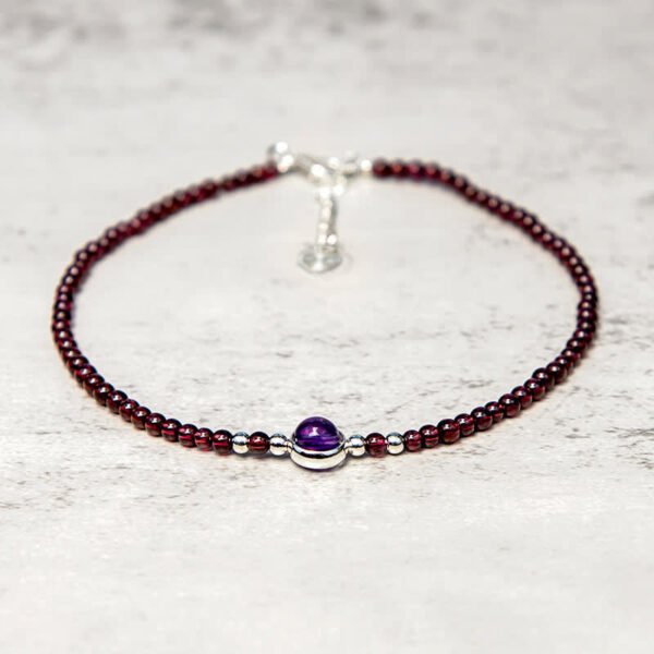 Smooth Purple Amethyst and Garnet Anklet – view 5