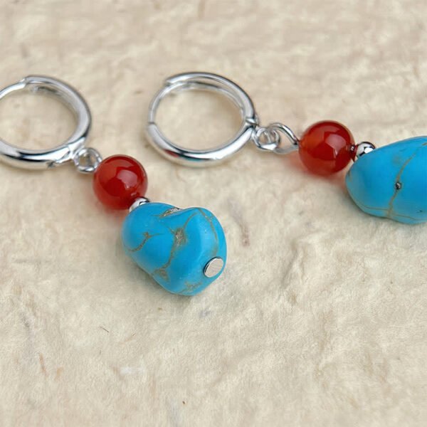 Twilight Calm with Red Agate and Turquoise Earrings – view 2