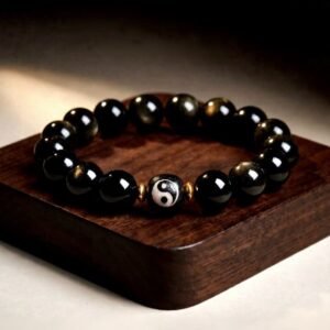 Morning Stillness with Black Obsidian Yin Yang Bracelet