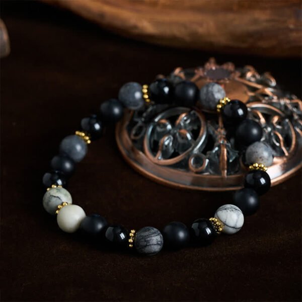 Quiet Strength, Worn Daily. Grey Black Obsidian Bracelet
