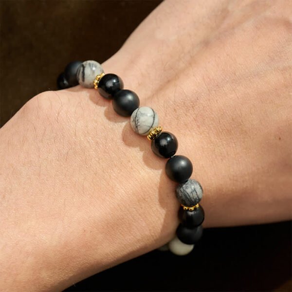 Quiet Strength, Worn Daily. Grey Black Obsidian Bracelet – view 2