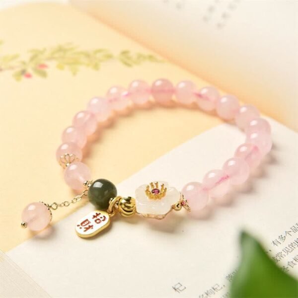 Through the Workday — Rose Quartz Flower Bracelet – view 4
