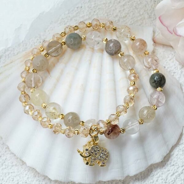 Soft Pink Rose Quartz Elephant Bracelet – view 6