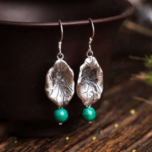 Peaceful Awareness, Worn Daily. Turquoise Ginkgo Leaf Earrings – view 3