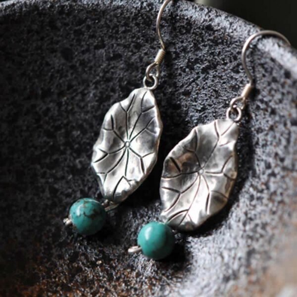 Peaceful Awareness, Worn Daily. Turquoise Ginkgo Leaf Earrings – view 7