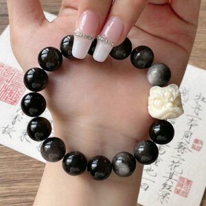 With a Good Book — Silver Sheen Obsidian Bracelet
