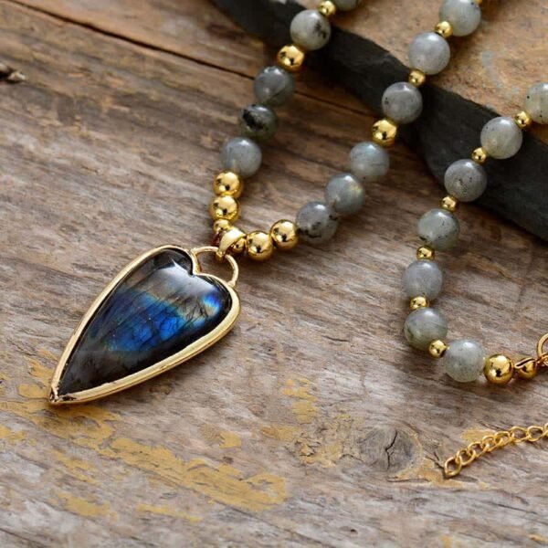 Labradorite Beads and Heart Pendant Necklace – view 4
