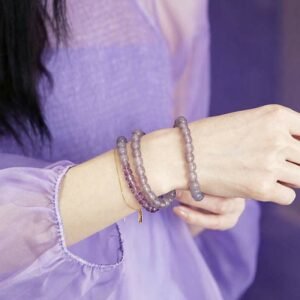 Smooth Purple Amethyst and Crystal Bracelet