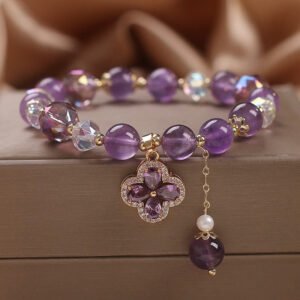 Quiet Calm, Worn Daily. Amethyst Clover and Crystal Bracelet