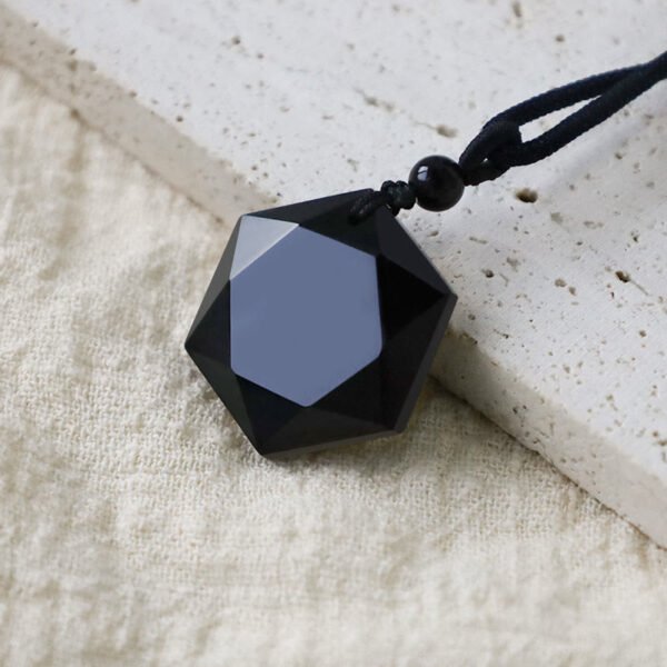 Black Obsidian Pendant Necklace on Cotton Cord – view 7